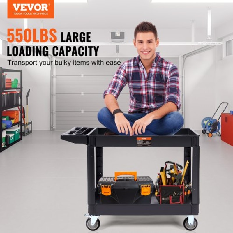 Heavy Duty Rolling Utility Cart 550LB 2Tier Service Cart With Locking Wheels 1