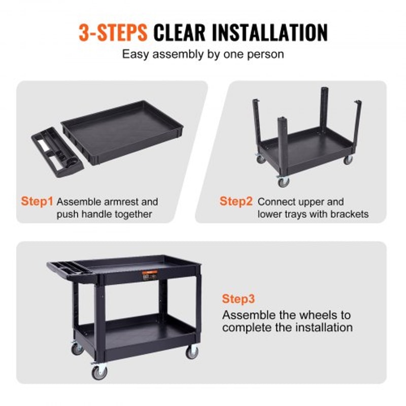 Heavy Duty Rolling Utility Cart 550LB 2Tier Service Cart With Locking Wheels 5
