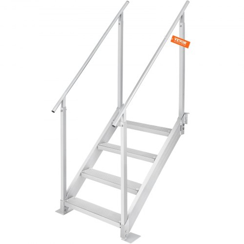 Adjustable Dock Ladder 4Step Aluminum Pontoon Boat Ladder With Dual Handrails 500 Lb Capacity 0