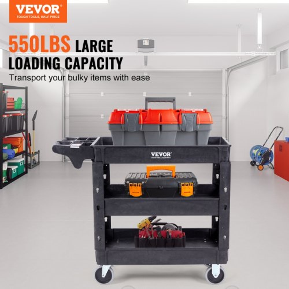 Heavy Duty Rolling Utility Cart 550 Lbs Capacity 3 Shelf Service Cart With Locking Wheels 1