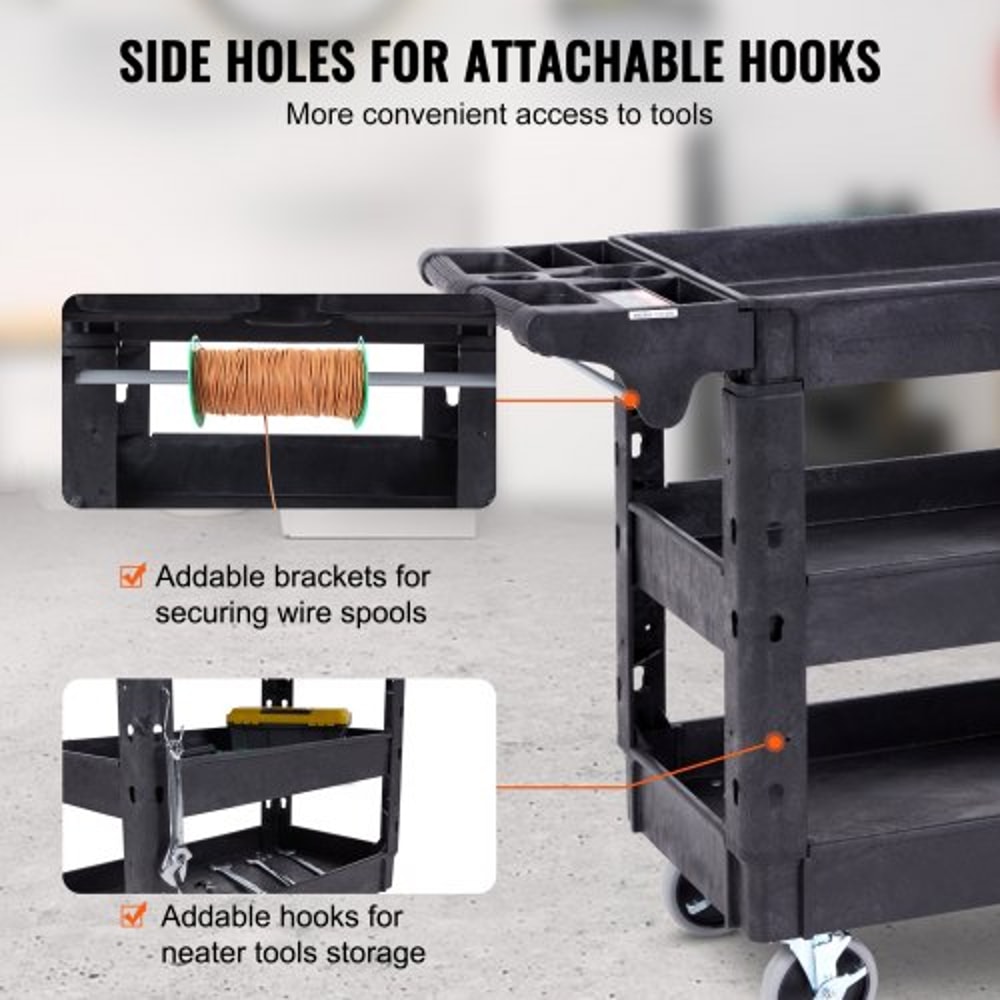Heavy Duty Rolling Utility Cart 550 Lbs Capacity 3 Shelf Service Cart With Locking Wheels 4