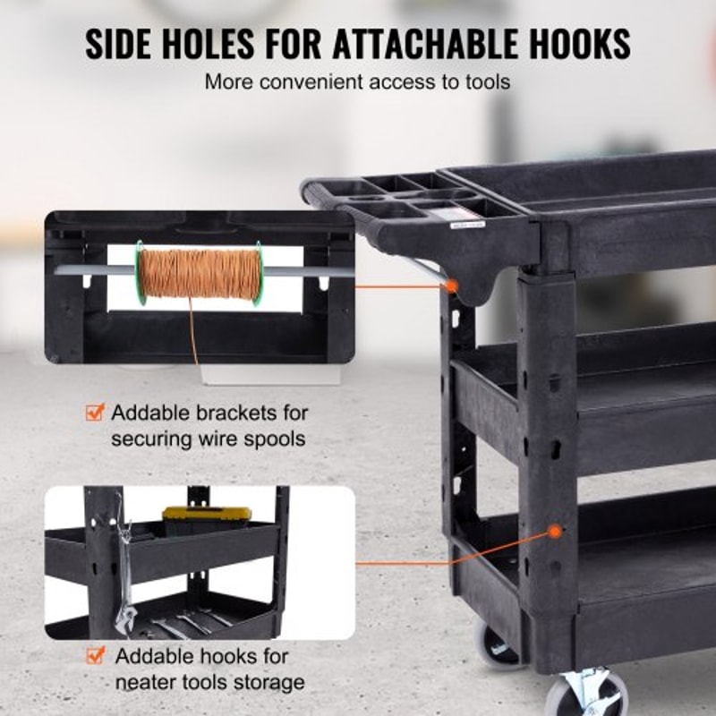 Heavy Duty Rolling Utility Cart 550 Lbs Capacity 3 Shelf Service Cart With Locking Wheels 4