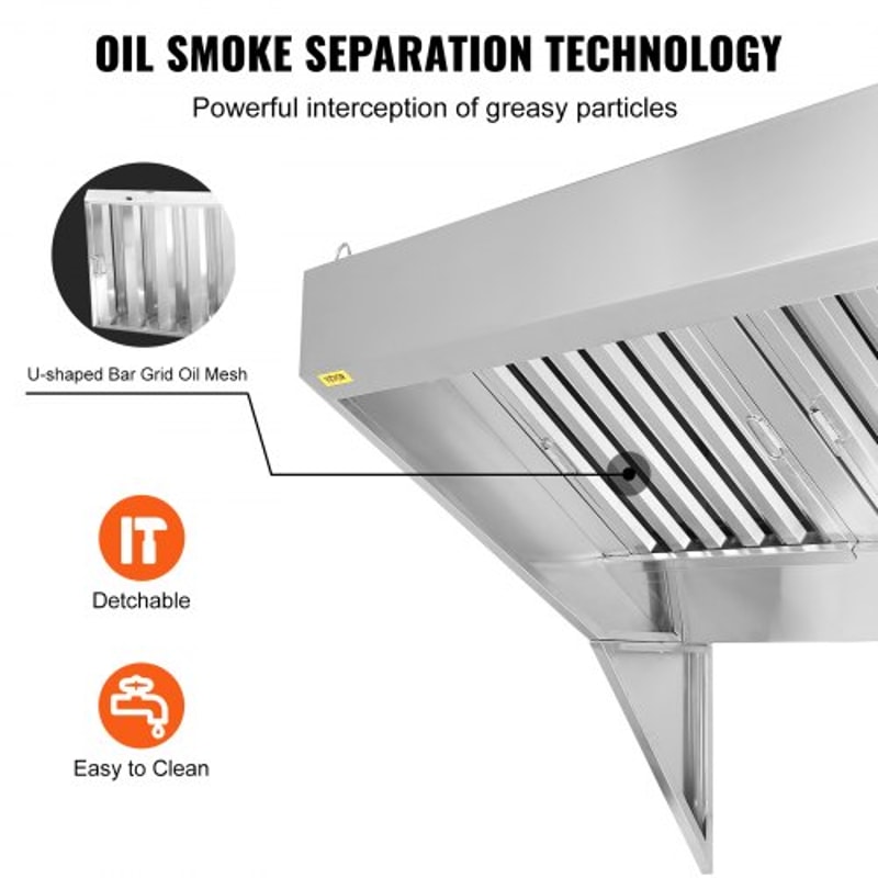 4FT Commercial Exhaust Hood For Food Trucks Restaurants With Stainless Steel Grease Filters 3