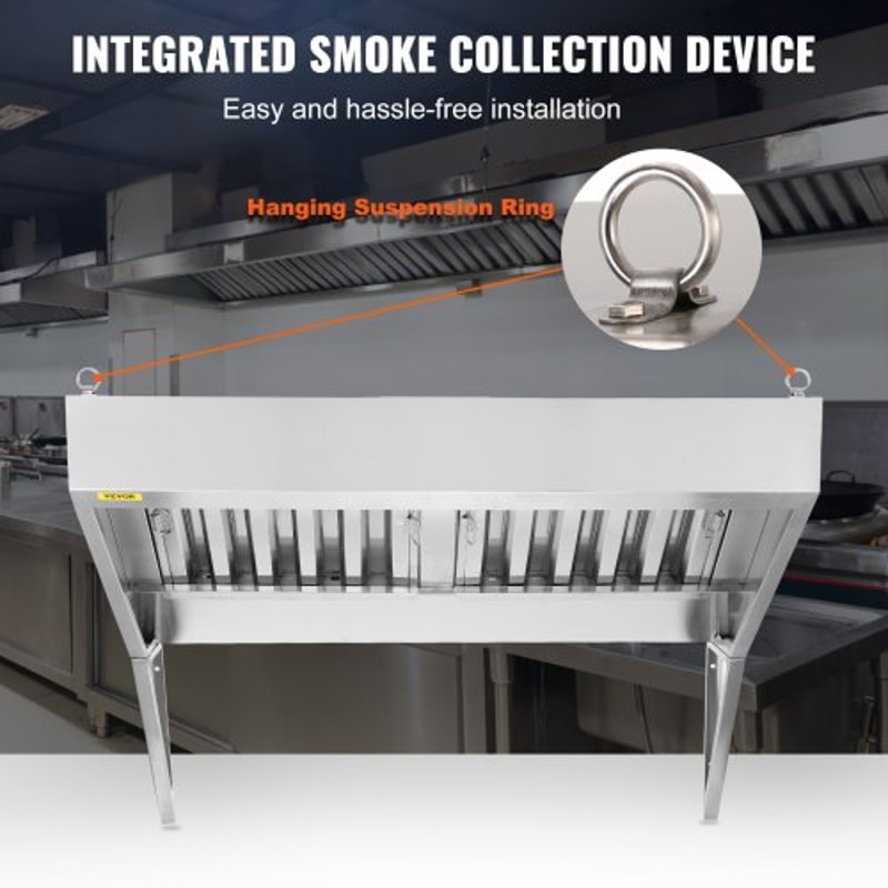 4FT Commercial Exhaust Hood For Food Trucks Restaurants With Stainless Steel Grease Filters 4