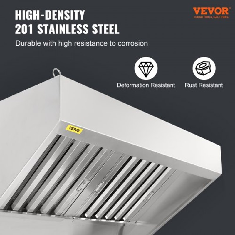 4FT Commercial Exhaust Hood For Food Trucks Restaurants With Stainless Steel Grease Filters 5