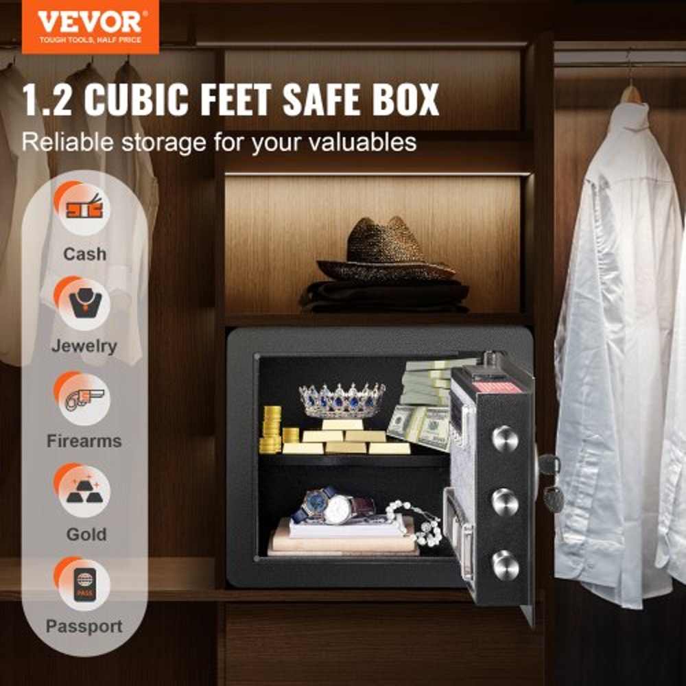 12 Cu Ft Digital Home Security Safe With Fireproof Bag Keypad Lock Wall Mount 1