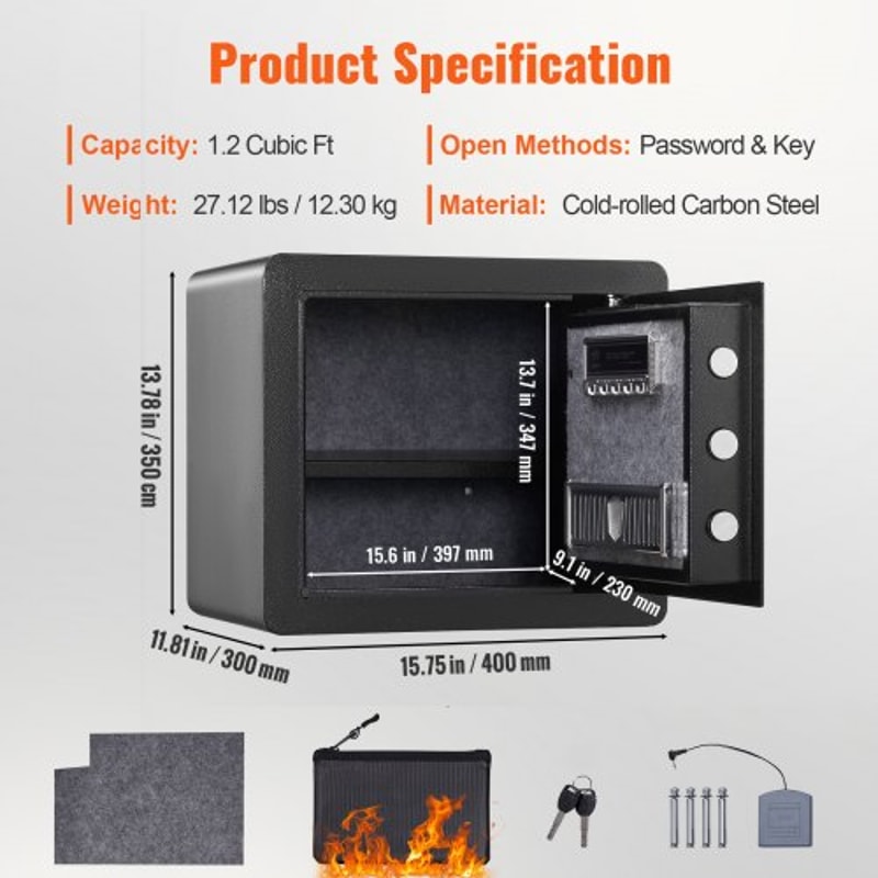 12 Cu Ft Digital Home Security Safe With Fireproof Bag Keypad Lock Wall Mount 6