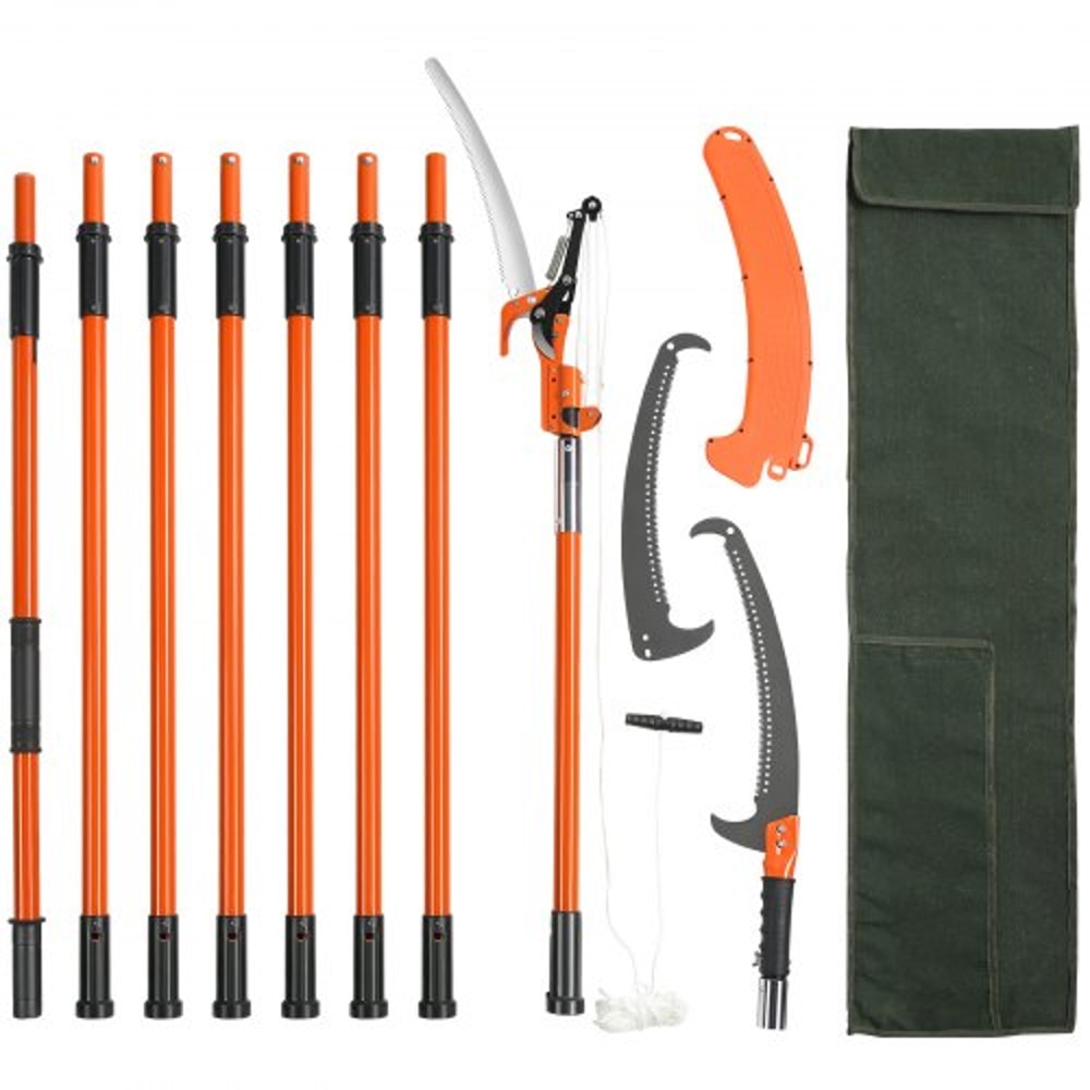 27FT Extendable Manual Pole Saw Tree Pruner With Steel Blade Fiberglass Handles 0