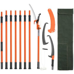 27ft extendable manual pole saw tree pruner with steel blade & fiberglass handles
