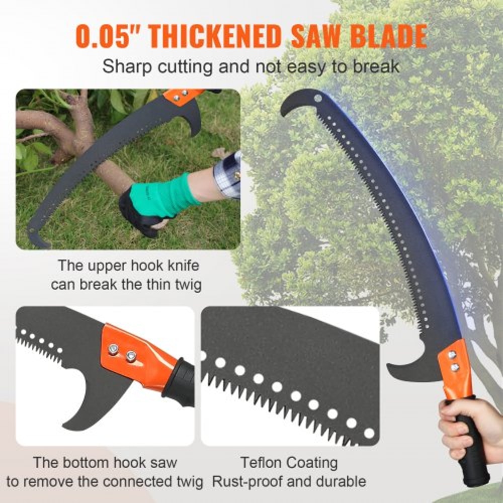 27FT Extendable Manual Pole Saw Tree Pruner With Steel Blade Fiberglass Handles 3