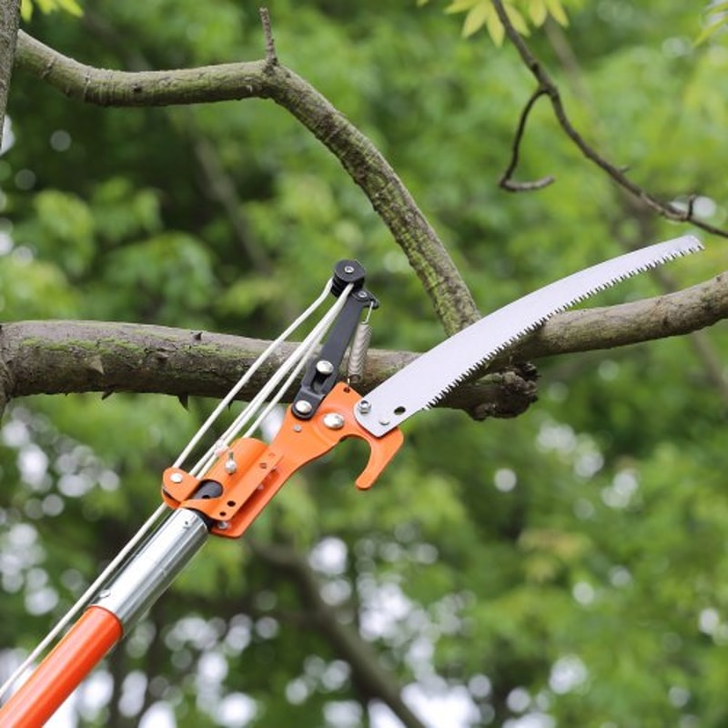 27FT Extendable Manual Pole Saw Tree Pruner With Steel Blade Fiberglass Handles 6