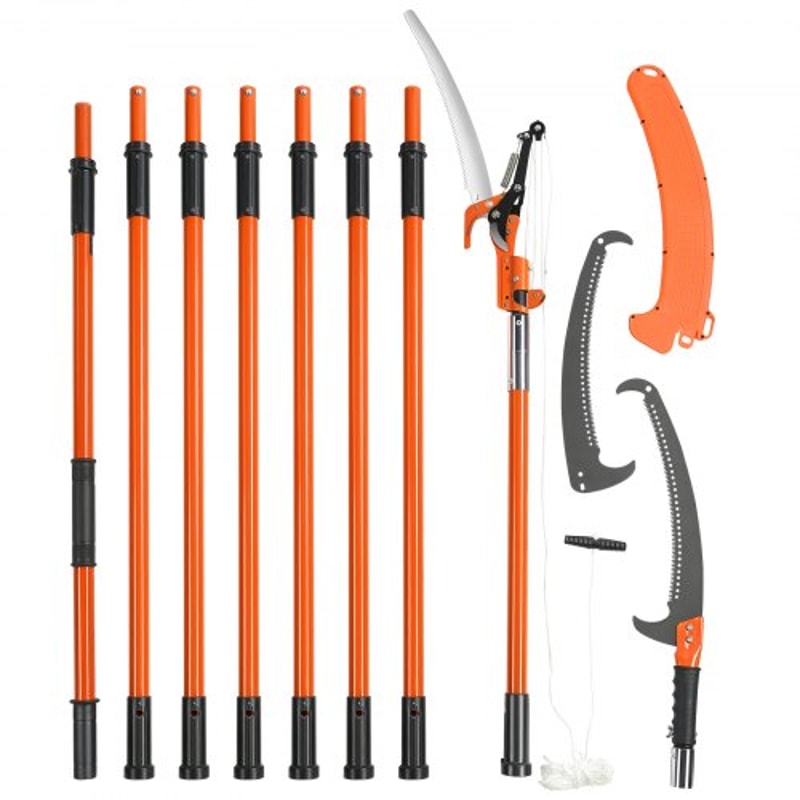 27FT Extendable Manual Pole Saw Tree Pruner With Steel Blade Fiberglass Handles 7