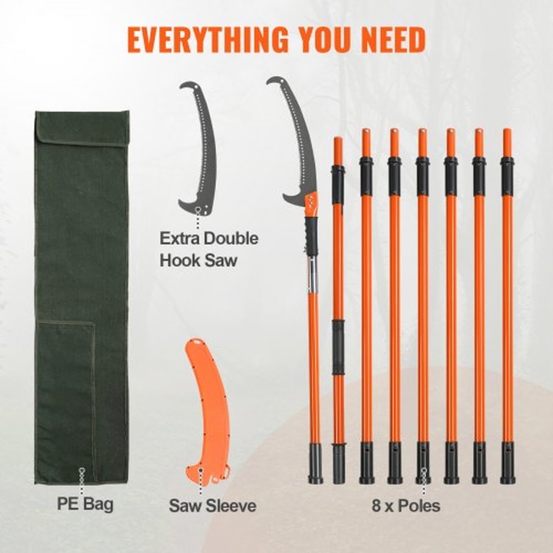 27FT Extendable Tree Pruner Pole Saw With Fiberglass Handles For High Branch Trimming 5
