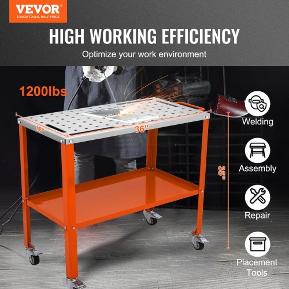 HeavyDuty Welding Table With Wheels 1200 Lb Capacity Steel Welding Workbench 1