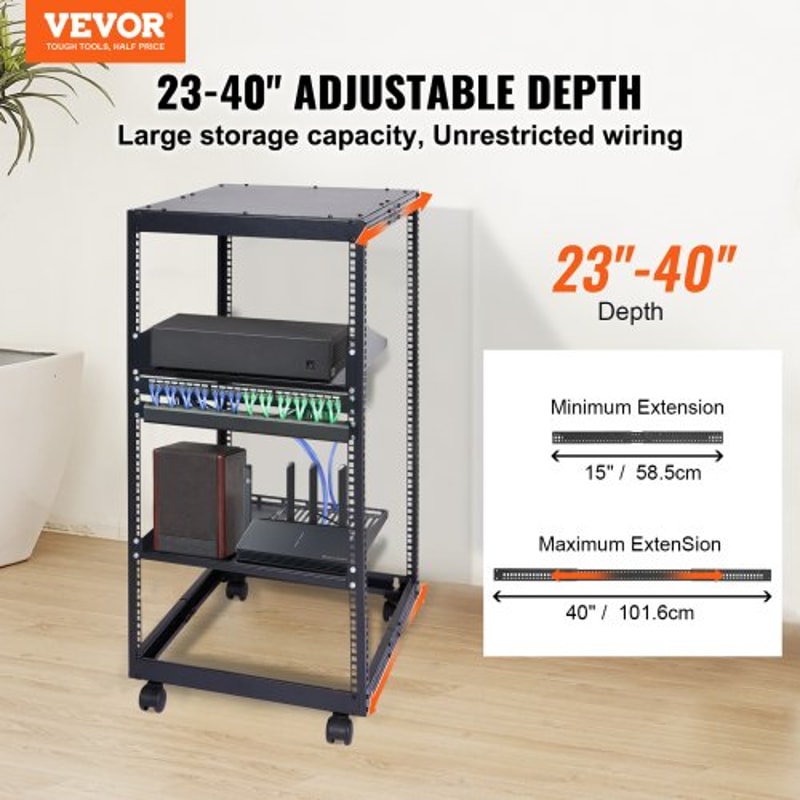 20U Open Frame Server Rack Adjustable Depth Network Cabinet With Casters Wall Mount Design 1