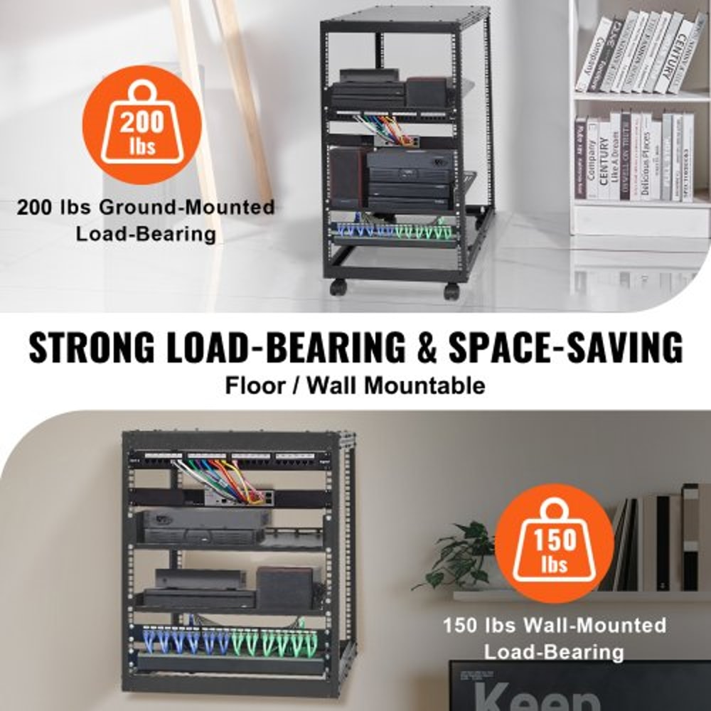 20U Open Frame Server Rack Adjustable Depth Network Cabinet With Casters Wall Mount Design 2