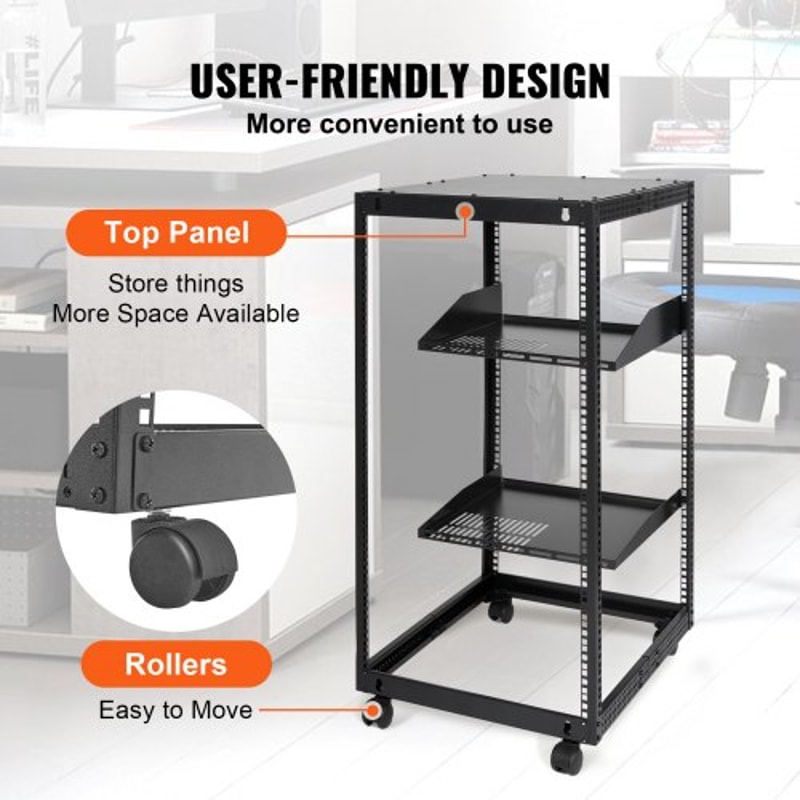 20U Open Frame Server Rack Adjustable Depth Network Cabinet With Casters Wall Mount Design 4