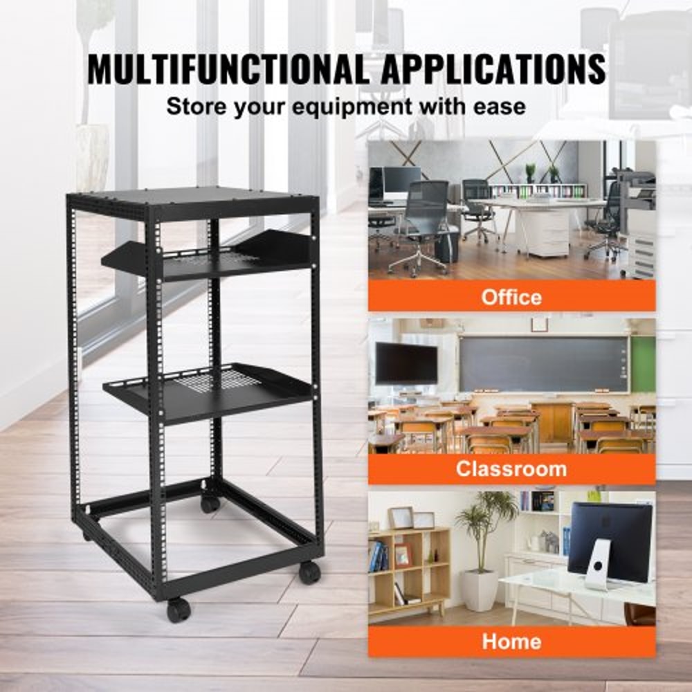 20U Open Frame Server Rack Adjustable Depth Network Cabinet With Casters Wall Mount Design 5