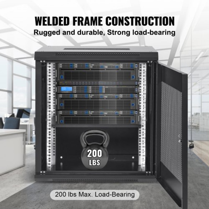 12U Wall Mount Server Cabinet With Locking Glass Door 155 Deep Network Rack Enclosure For IT AV Eq 4