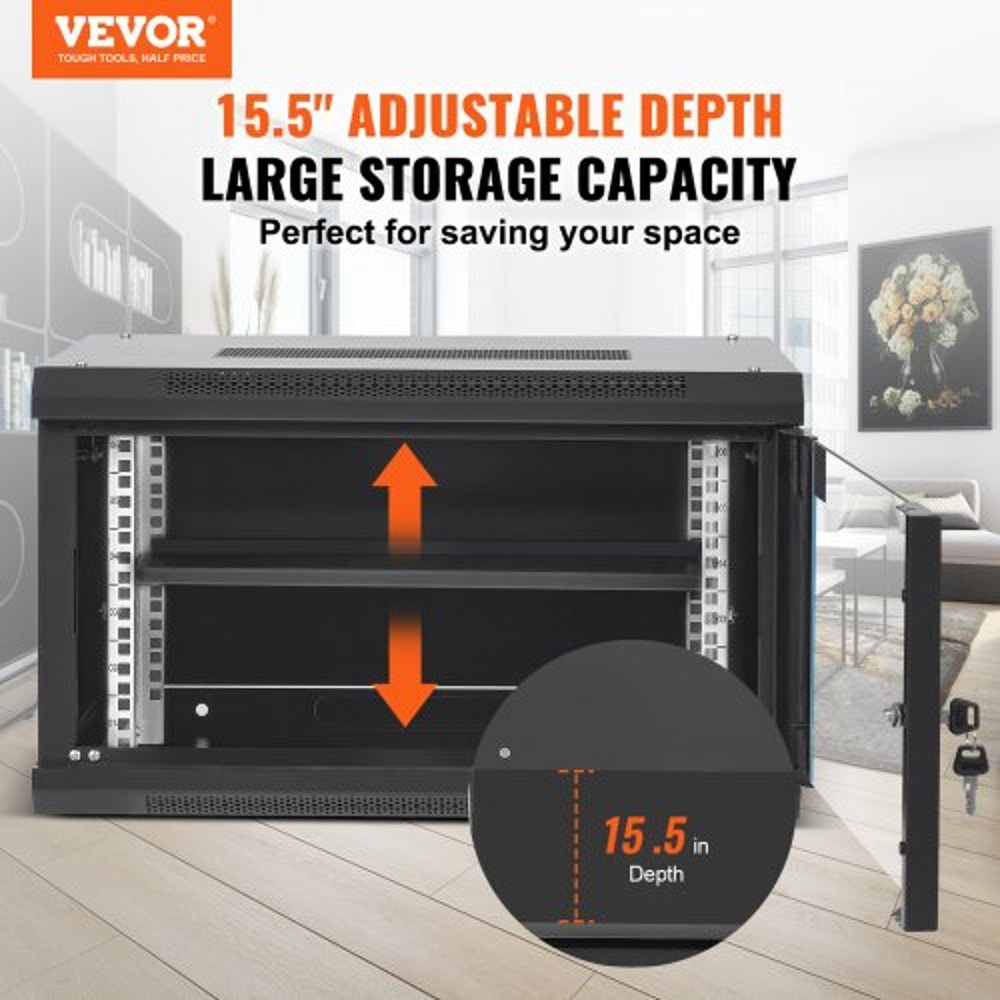 6U Wall Mount Network Cabinet With Locking Glass Door 155 Deep Server Rack Cabinet 1