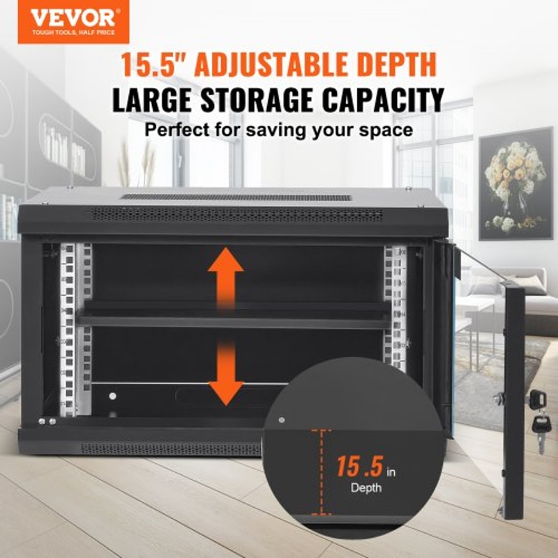 6U Wall Mount Network Cabinet With Locking Glass Door 155 Deep Server Rack Cabinet 1
