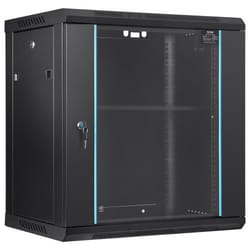 12u wall mount server cabinet with locking glass door, 15.5" deep network rack enclosure