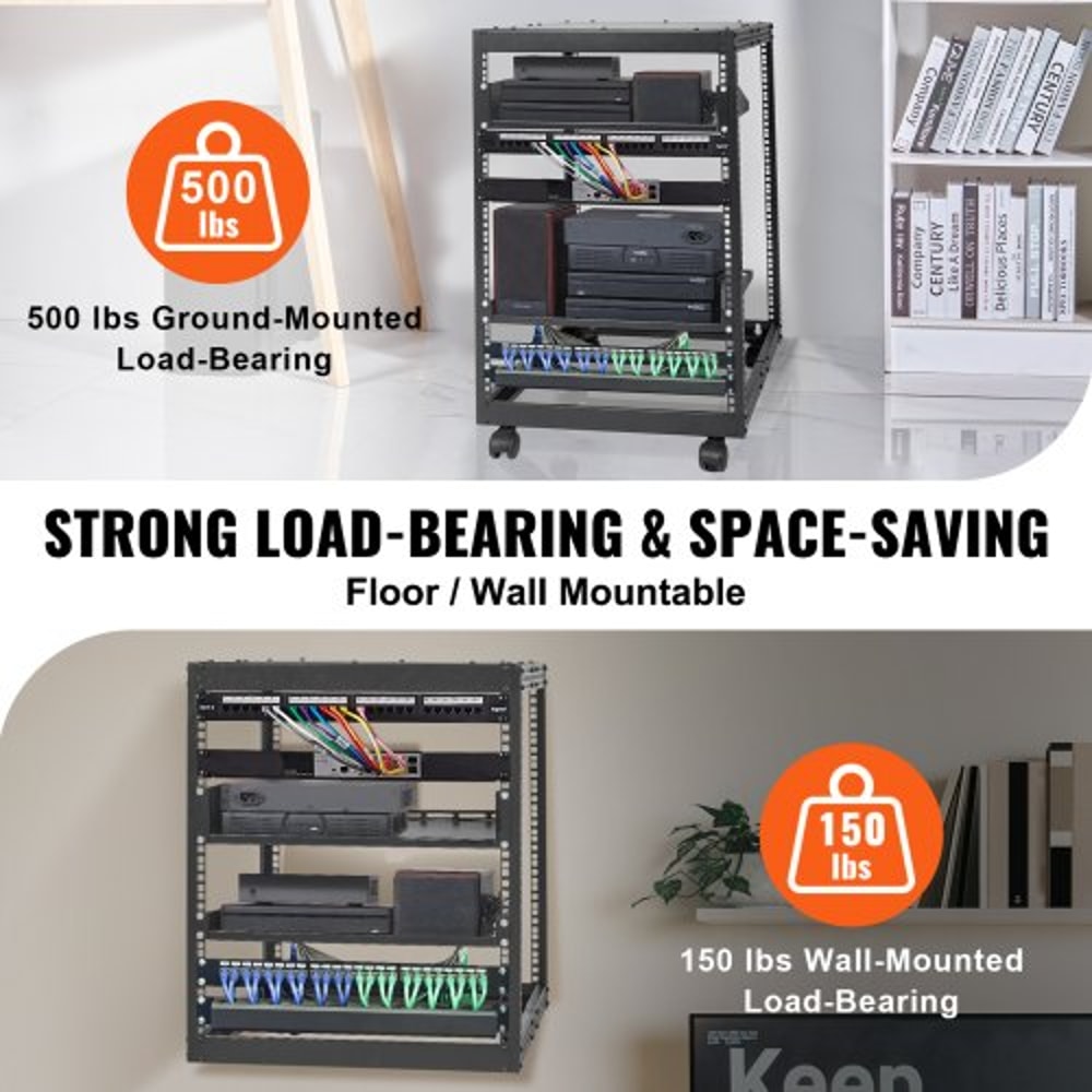 15U Open Frame Server Rack With Adjustable Depth Wall Mount Or Free Standing Network Rack 2