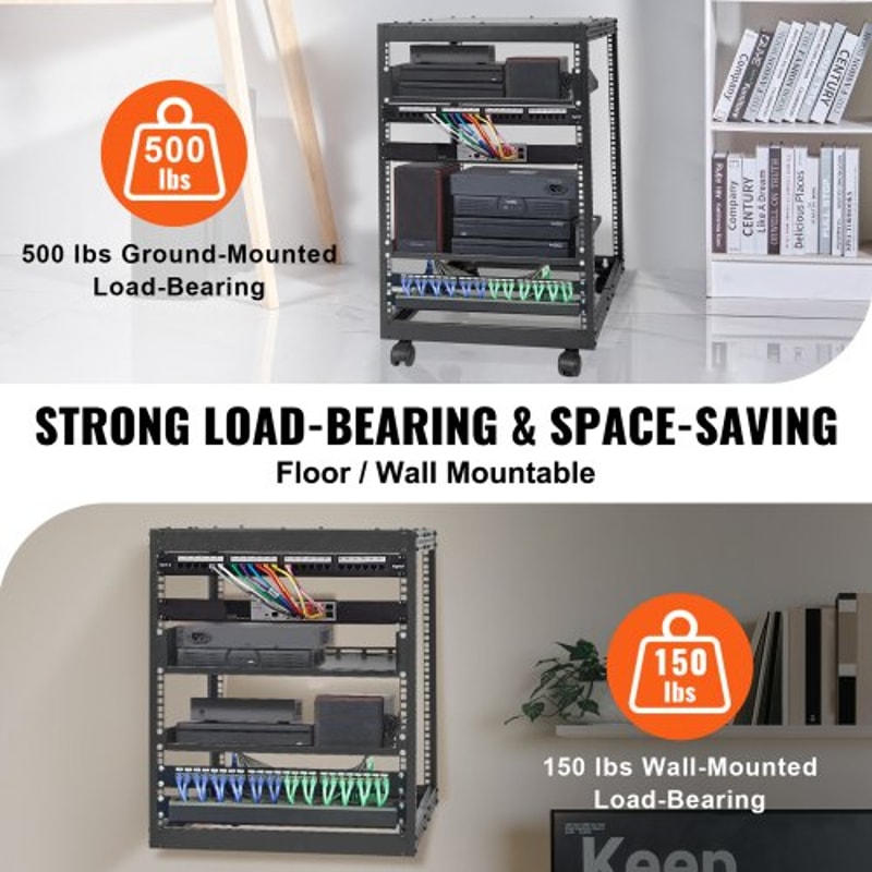 15U Open Frame Server Rack With Adjustable Depth Wall Mount Or Free Standing Network Rack 2