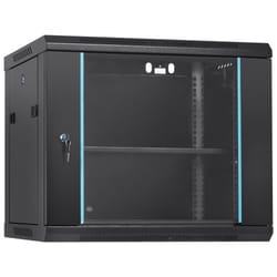 9u wall mount network cabinet with locking glass door, 15.5" deep server rack enclosure for it & av equipment