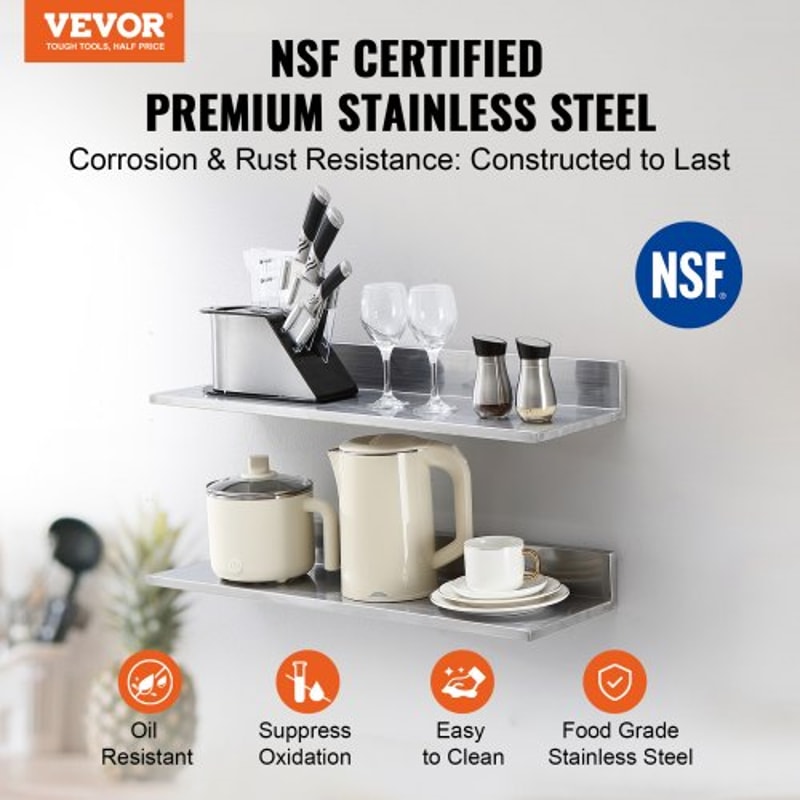 Stainless Steel Wall Shelf 2Pack With Backsplash Heavy Duty Wall Mounted Shelf For Kitchen Storage 1