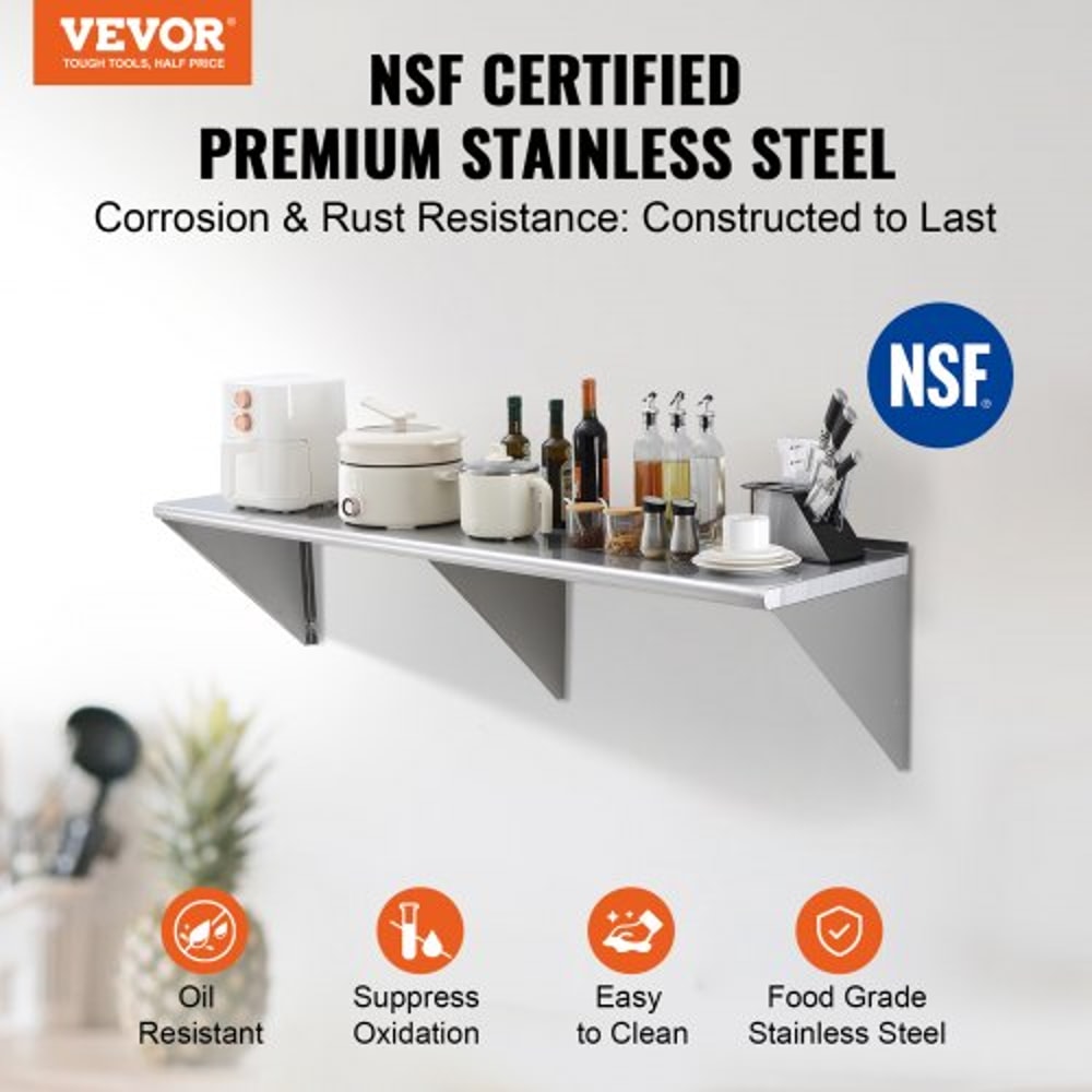 Stainless Steel Wall Shelf HeavyDuty Wall Mounted Shelf With 500 Lb Capacity 1