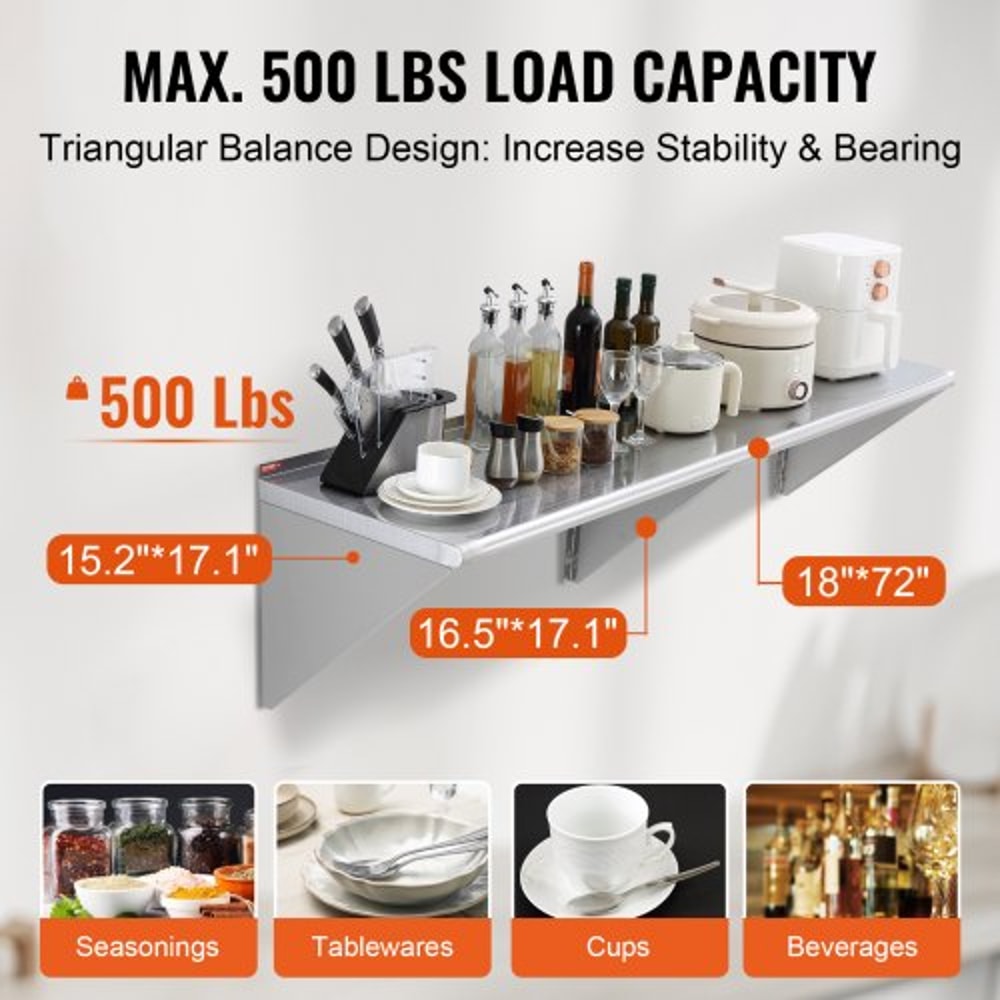 Stainless Steel Wall Shelf HeavyDuty Wall Mounted Shelf With 500 Lb Capacity 2