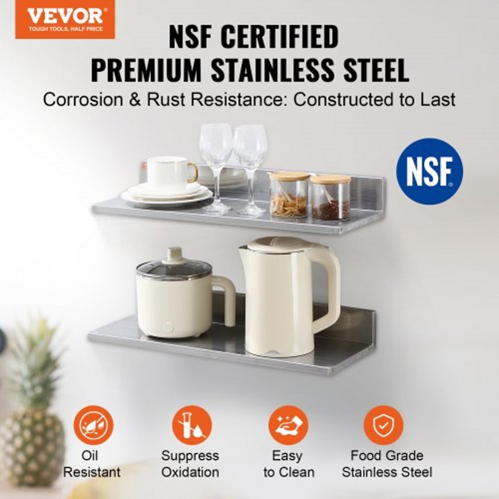 Stainless Steel Wall Shelf 2Pack With Backsplash Heavy Duty Floating Storage Rack For Kitchen Rest 1