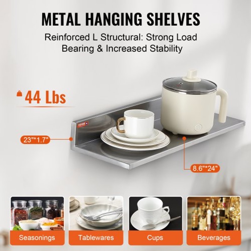Stainless Steel Wall Shelf 2Pack With Backsplash Heavy Duty Floating Storage Rack For Kitchen Rest 2