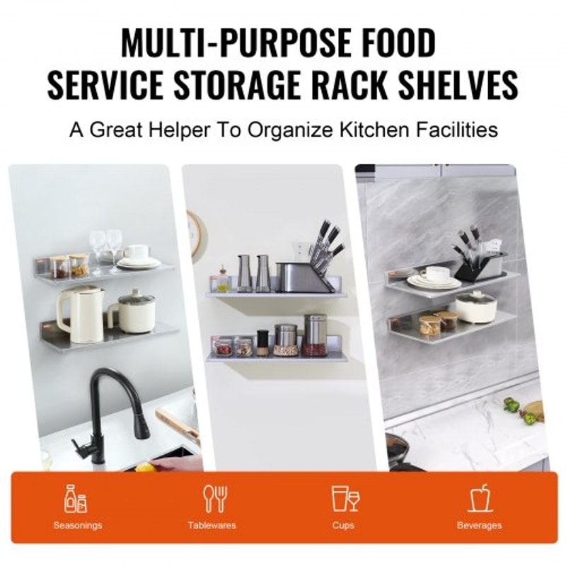 Stainless Steel Wall Shelf 2Pack With Backsplash Heavy Duty Floating Storage Rack For Kitchen Rest 5