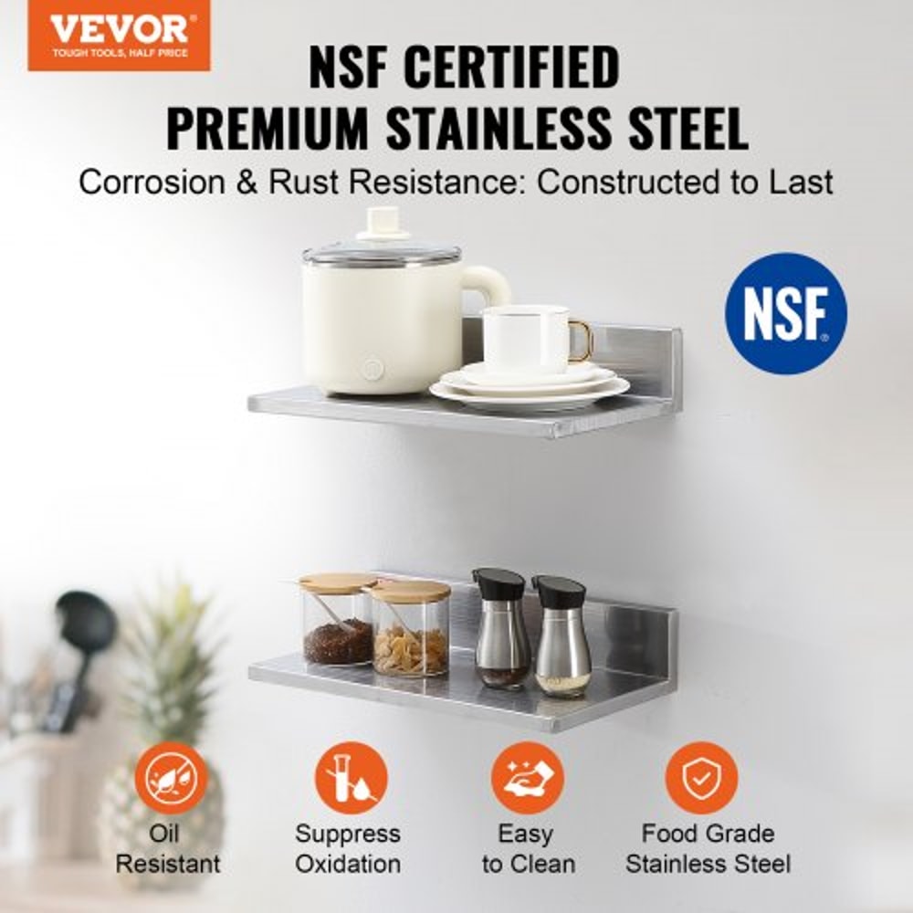 Stainless Steel Wall Shelf 2 Pack With Backsplash Heavy Duty Wall Mounted Shelf For Kitchen Storage 1