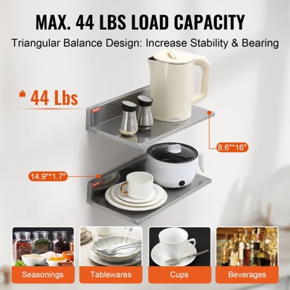 Stainless Steel Wall Shelf 2 Pack With Backsplash Heavy Duty Wall Mounted Shelf For Kitchen Storage 2