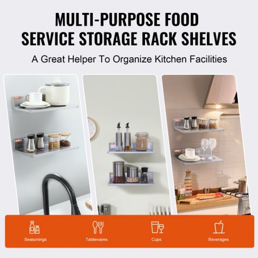 Stainless Steel Wall Shelf 2 Pack With Backsplash Heavy Duty Wall Mounted Shelf For Kitchen Storage 5