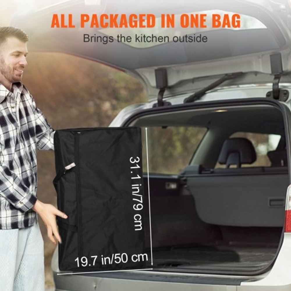 Portable Camping Kitchen Table With Storage Cupboard Windscreen For BBQ RV Outdoor Cooking 1