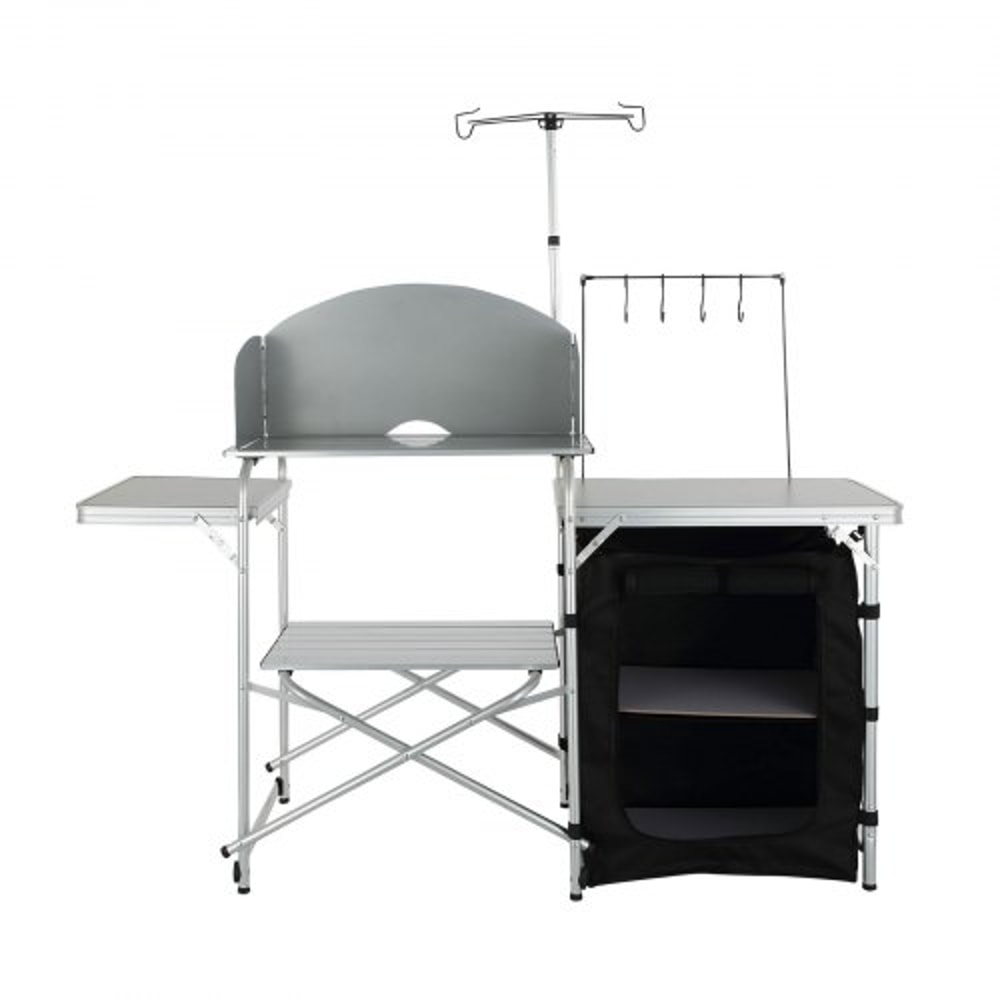 Portable Camping Kitchen Table With Storage Cupboard Windscreen For BBQ RV Outdoor Cooking 8