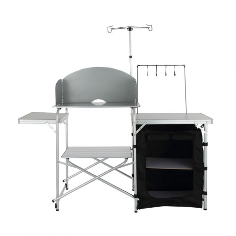 Portable Camping Kitchen Table With Storage Cupboard Windscreen For BBQ RV Outdoor Cooking 8