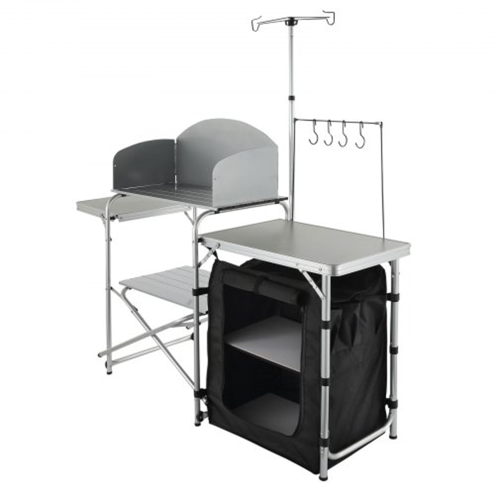 Portable Camping Kitchen Table With Storage Cupboard Windscreen For BBQ RV Outdoor Cooking 7