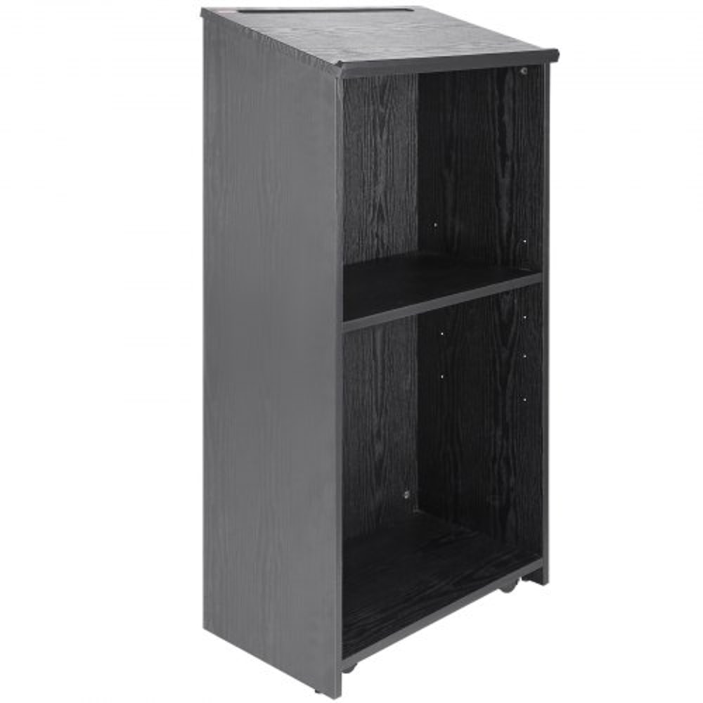Mobile Wood Podium Stand With Storage Shelves Locking Wheels For Church Office Classroom 7