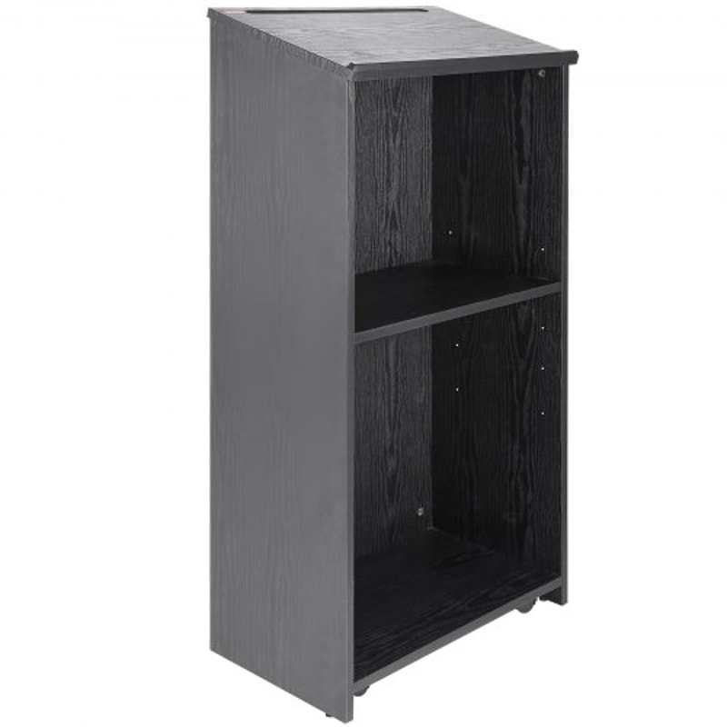 Mobile Wood Podium Stand With Storage Shelves Locking Wheels For Church Office Classroom 7