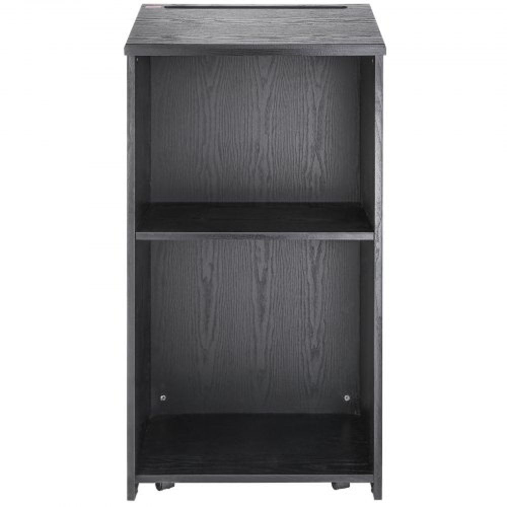 Mobile Wood Podium Stand With Storage Shelves Locking Wheels For Church Office Classroom 9