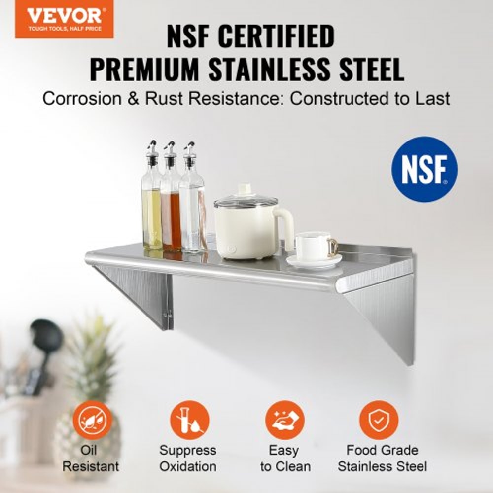 Heavy Duty Stainless Steel Wall Shelf Floating Storage Rack For Kitchen Restaurant 1