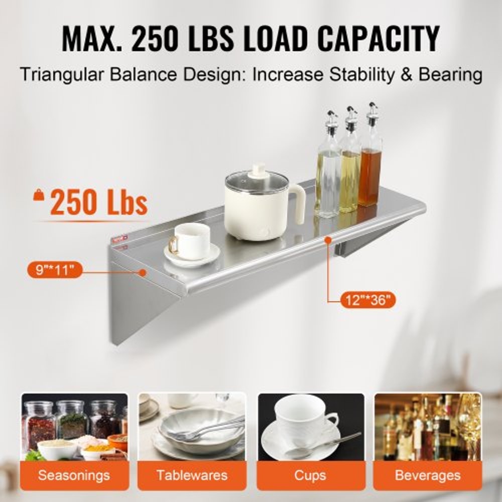 Heavy Duty Stainless Steel Wall Shelf Floating Storage Rack For Kitchen Restaurant 2