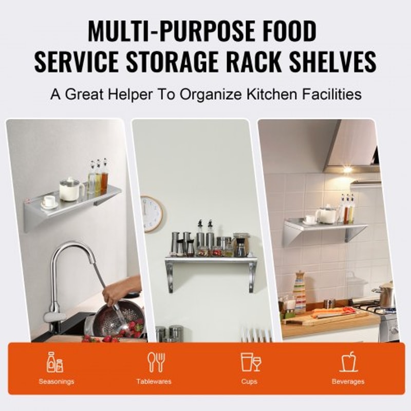 Heavy Duty Stainless Steel Wall Shelf Floating Storage Rack For Kitchen Restaurant 5