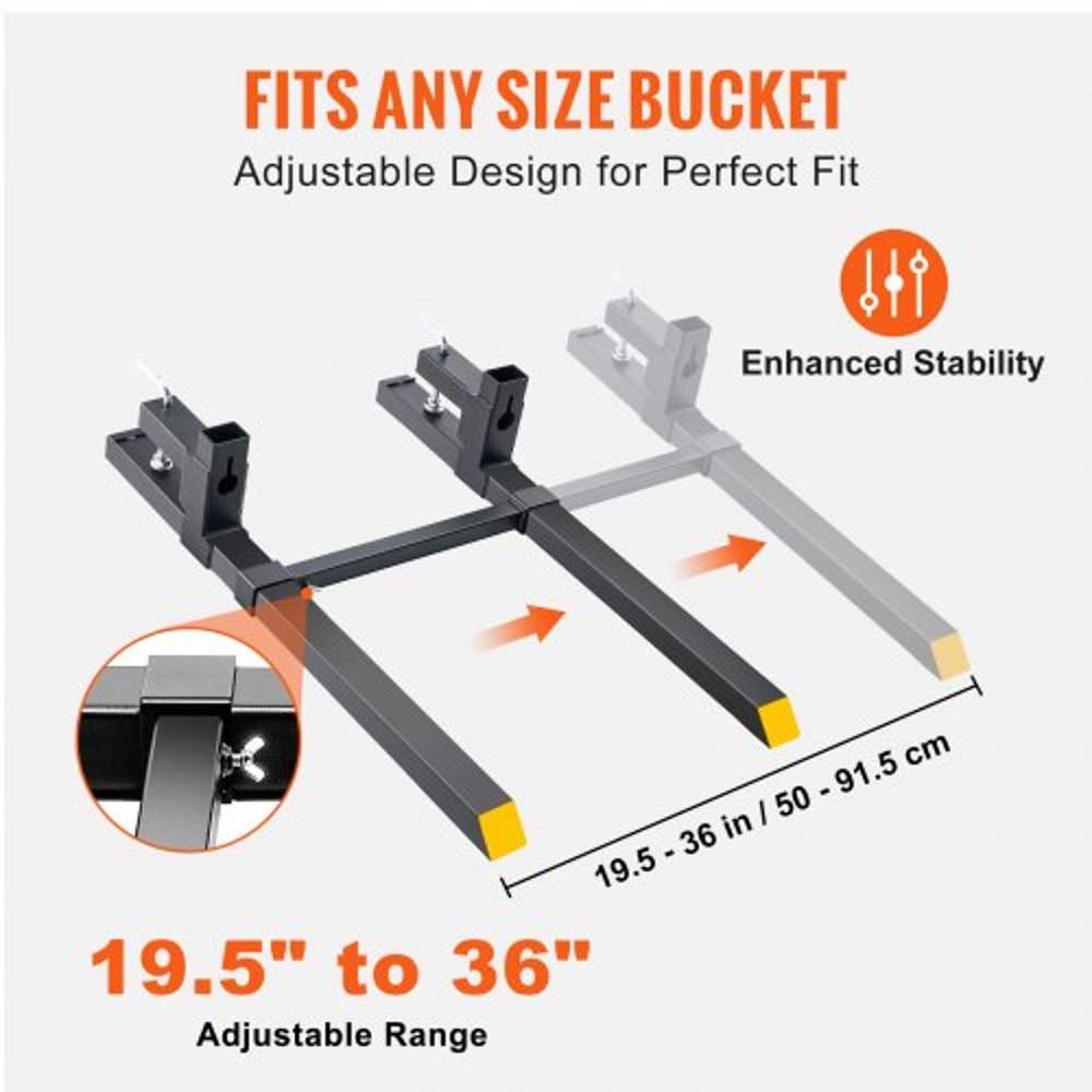 2000 Lb Clamp On Pallet Forks With Adjustable Stabilizer Bar For Tractor Bucket Skid Steer 3