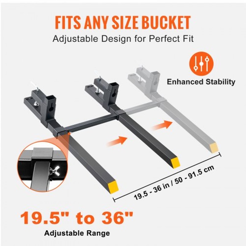 2000 Lb Clamp On Pallet Forks With Adjustable Stabilizer Bar For Tractor Bucket Skid Steer 3